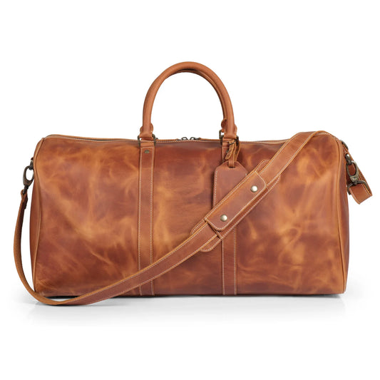 Personalized Handcrafted Top Grain Leather Weekender Bag with Adjustable Shoulder Strap and Interior Pocket, Retro Style Duffel Bag
