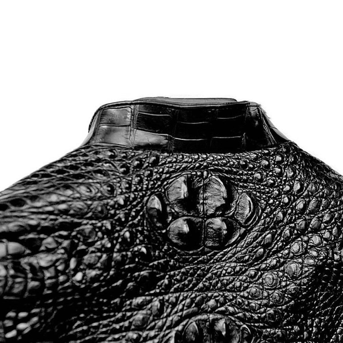 Blouson aviateur en cuir fait main à motif crocodile, noir